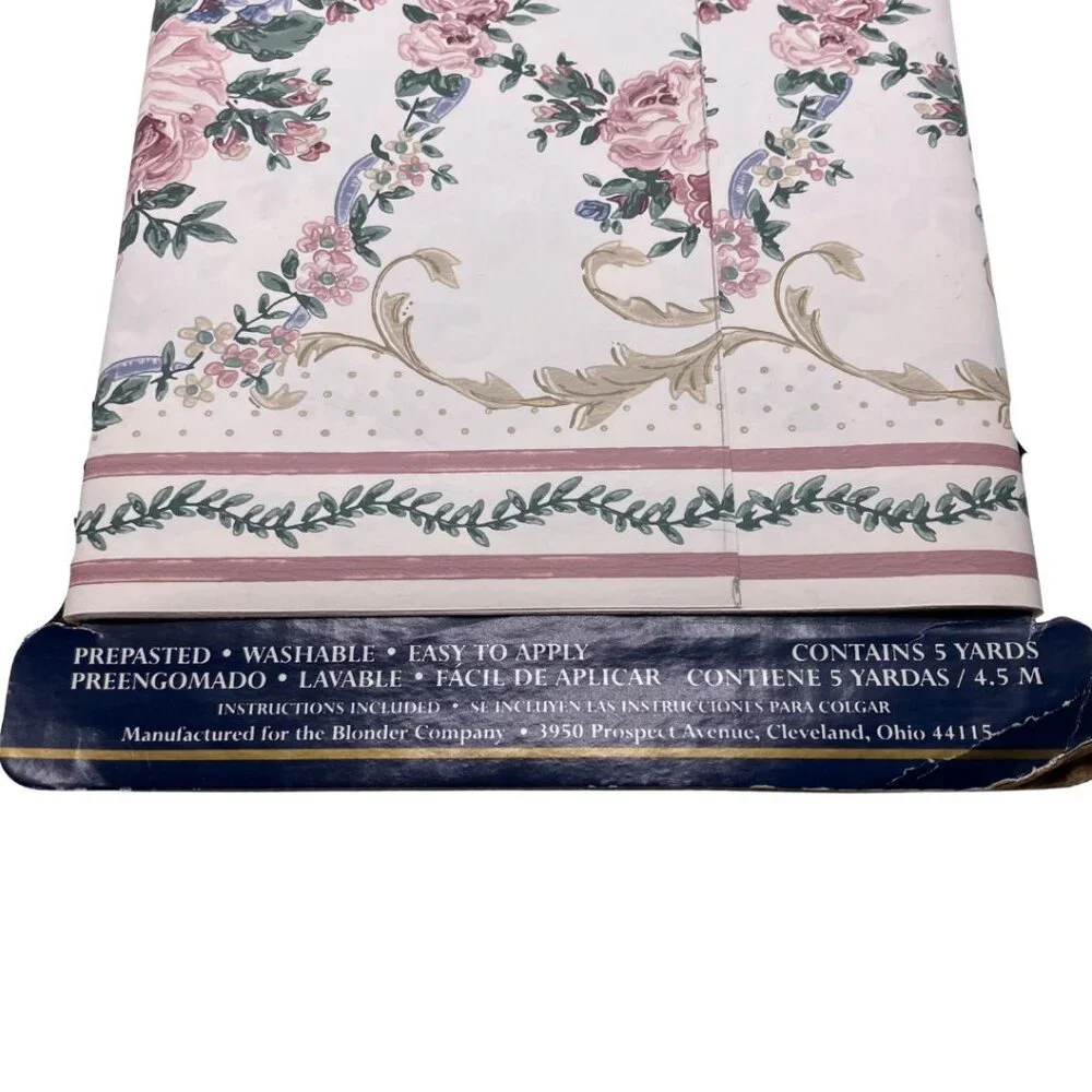 Vintage 90s Floral Rose Wallpaper Border – Expressions, 5 Yards + Partial Roll